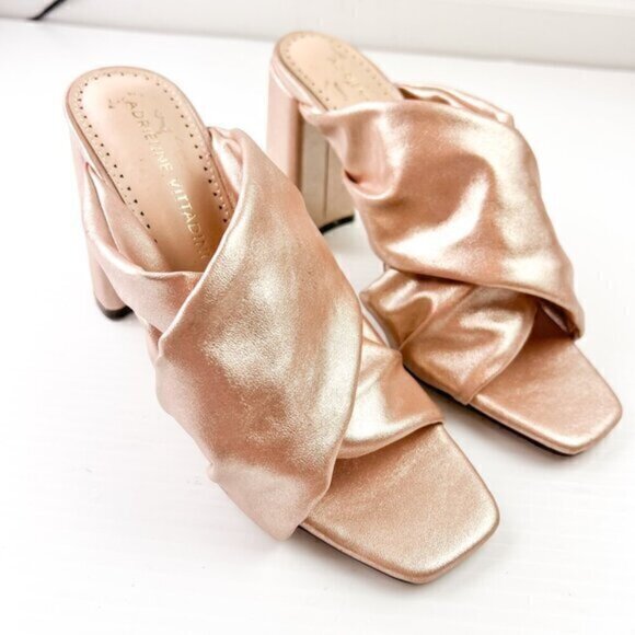 Adrienne Vittadini Genie Rose Gold Crossover Block Heel Slide Sandals Size 6 - Picture 1 of 12
